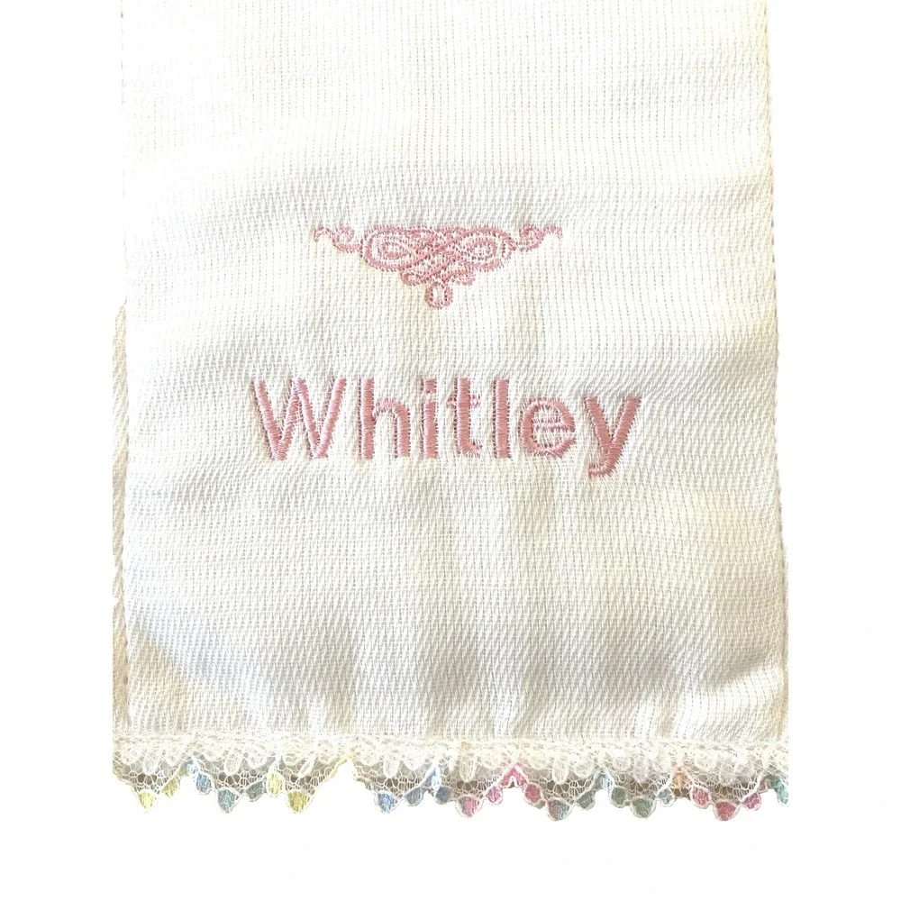 Baby Girl Decorated Burp Cloths Name WHITLEY Lot of 2